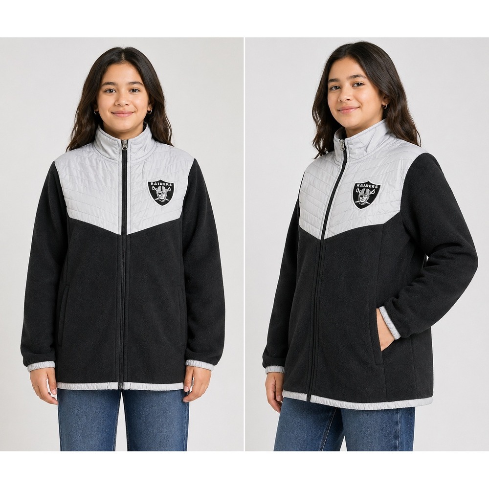 NFL Team Apparel Las Vegas‎ Raiders Youth XXL 18 Fleece Quilted Full Zip Jacket